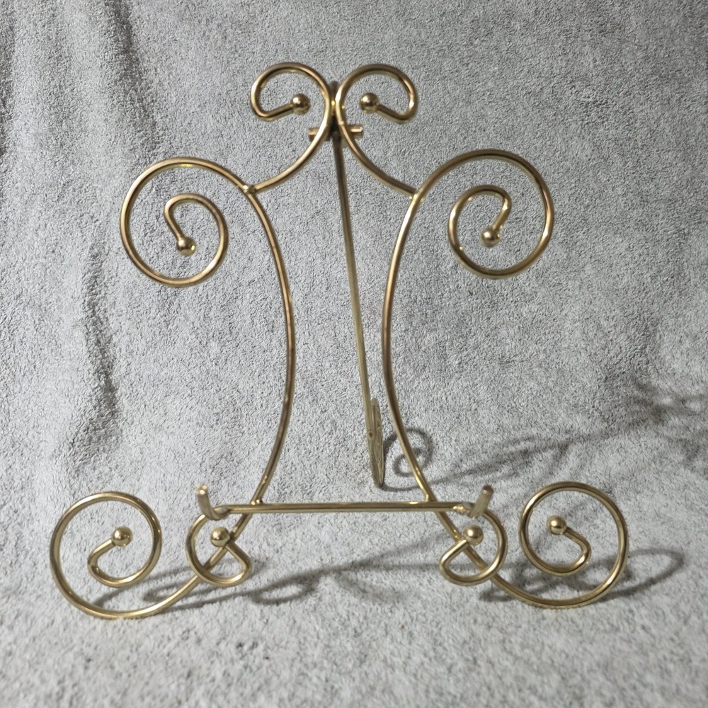 Vintage Ornate Brass Tone Picture Art Plate Book Easel Display Stand 11" EUC